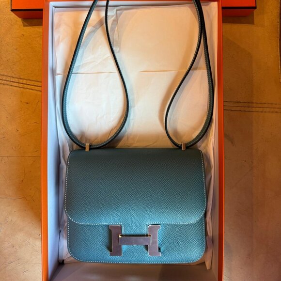NEW Hermes 2024  Constance Mini Mirror Epsom Calfskin New Blue Jean Bag - Picture 4 of 11